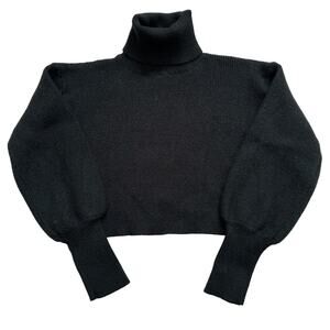 Fashion Nova Small Dark Green Cropped Knit Turtleneck Sweater Balloon Sleeve